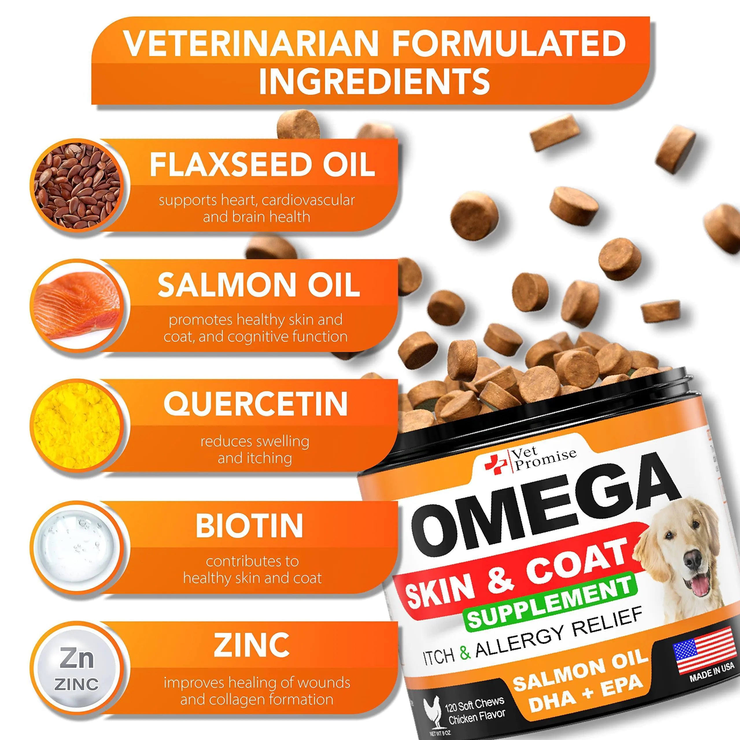 OMEGA 3 FOR DOGS DOG SKIN AND COAT SUPPLEMENT FISH OIL FOR DOGS CHEWS 120 TREATS